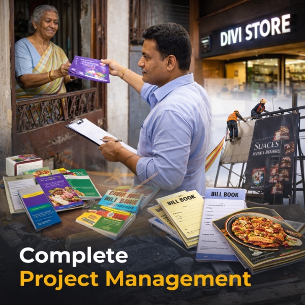 Complete advertising services including pamphlet distribution and outdoor branding.